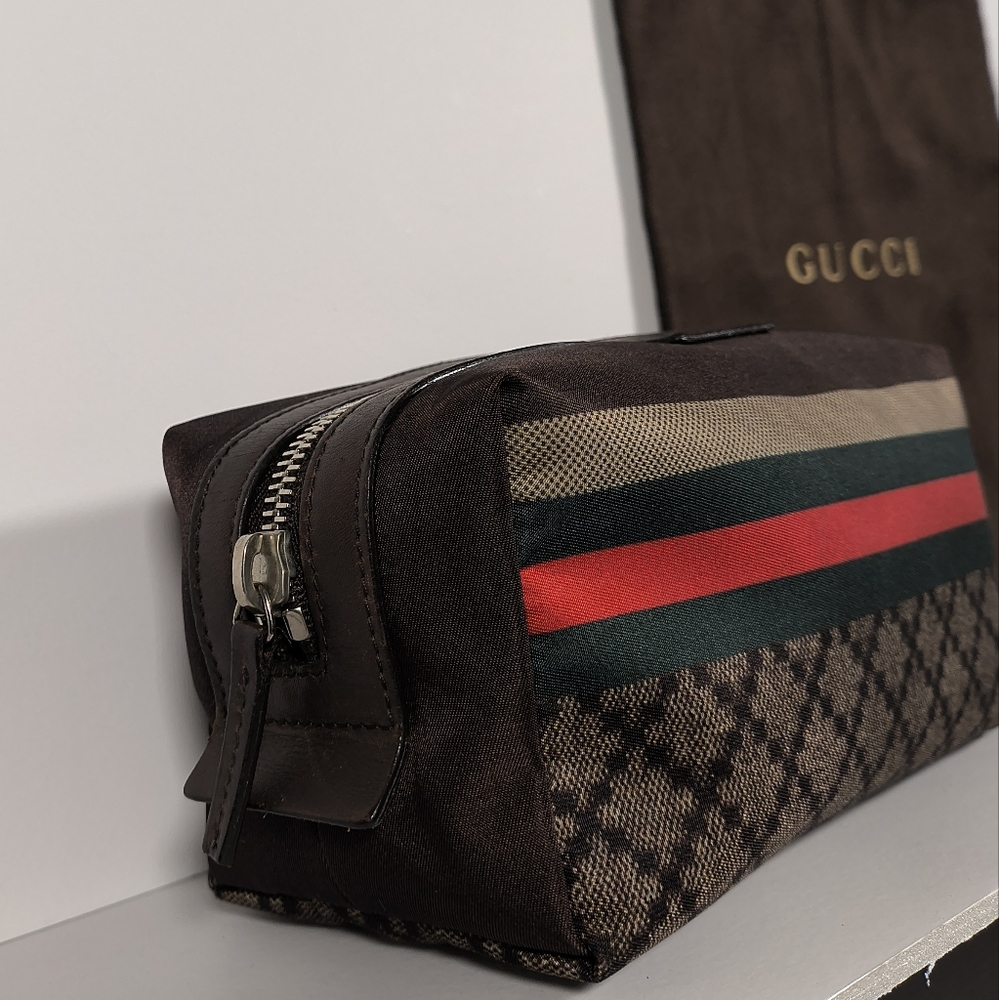 VINTAGE!!! Gucci brown bag with green& red stripe men/women W/ COA - Picture 5 of 13